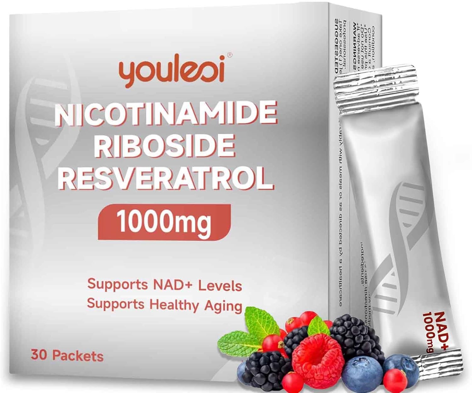 NAD 1000mg Liquid, 30 Packets Nad Supplement 1000mg Pure Organic - Liposomal NAD+ Berry Flavor Drink Mix for Energy, Anti-Aging, Focus