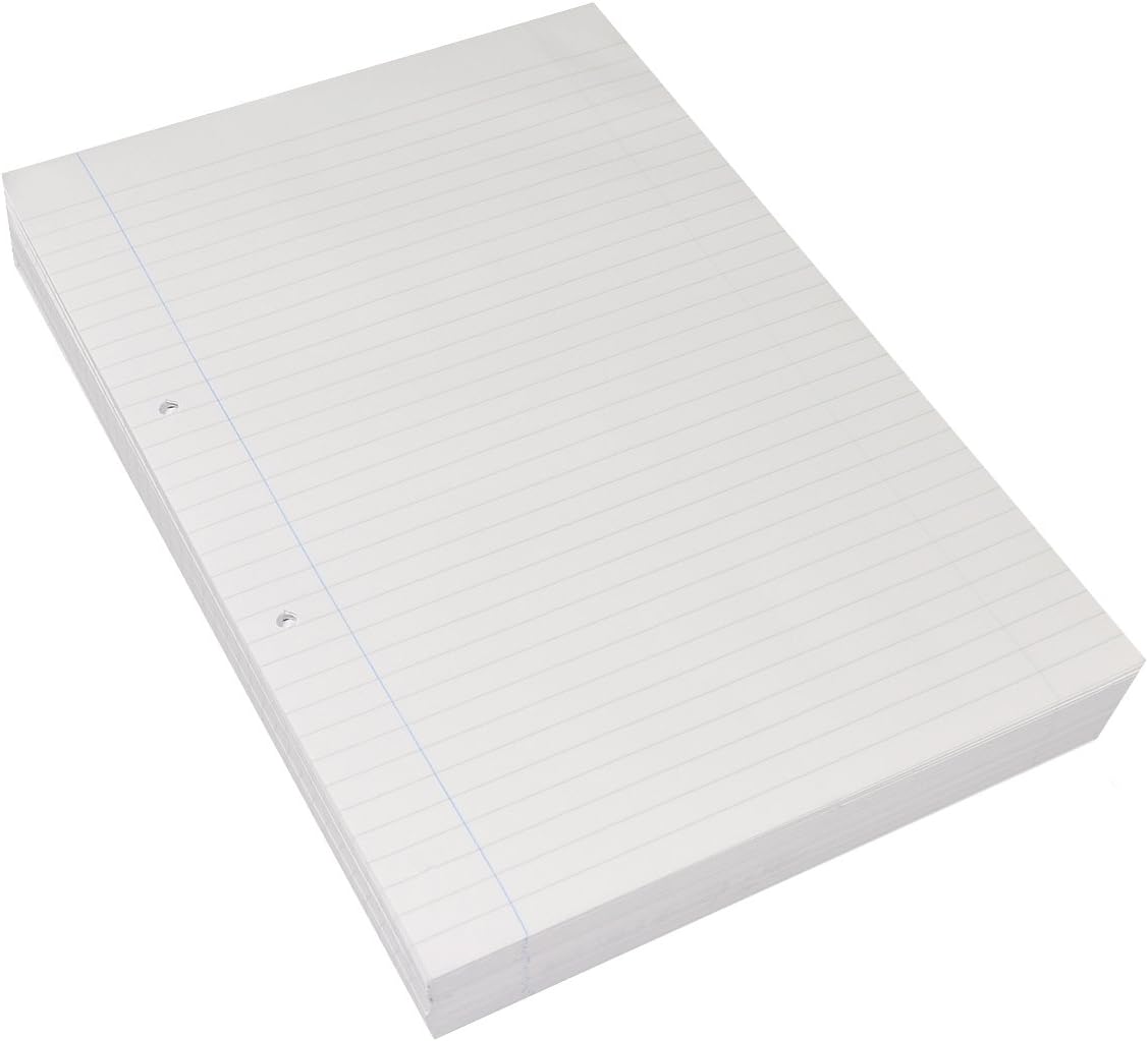 RHINO A4 Loose Leaf Lined Paper, 500 Sheets / 1000 Page, 8mm Lined with Margin Paper, Hole Punched, School & Office Stationery Supplies