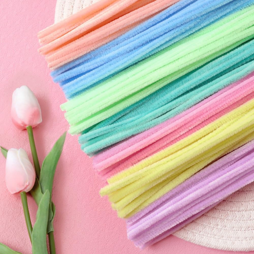 300 Pcs Thick Pipe Cleaners Crafts Supplies 7 Assortment Pastel Macaron Color Chenille Stems for Arts and Craft Projects Creative DIY Decorations (Candy color-300pcs)