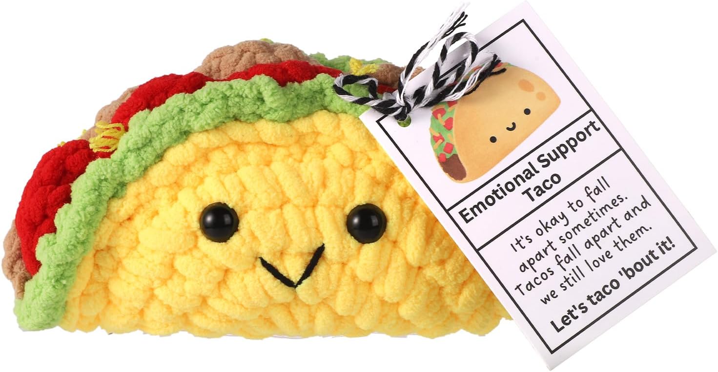 Emotional Support Taco, Crochet Emotional Support Plush, Handmade Taco Potato Toy Plush with Positive Words, Adorable Knitted Doll Inspirational Gift Encouragement Ornament for Friends and Family