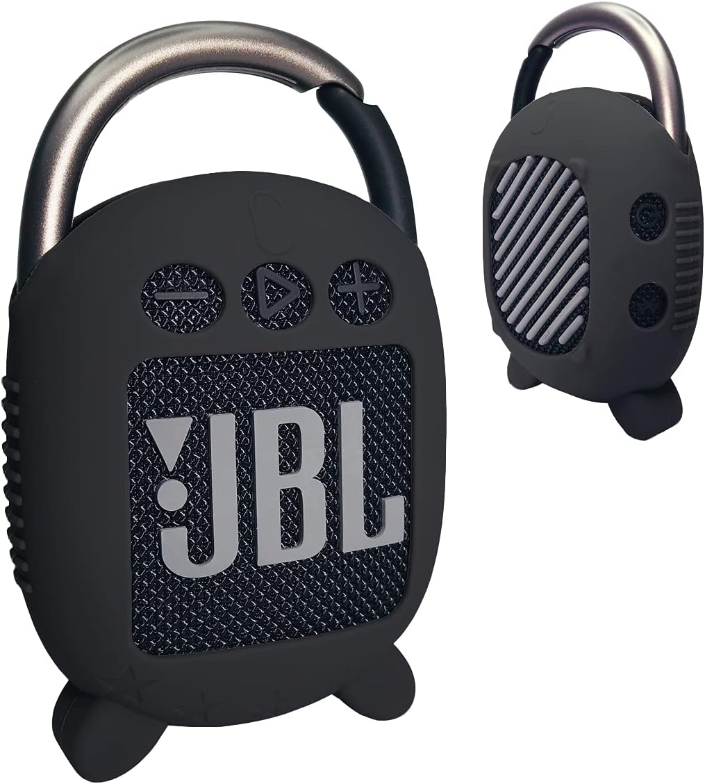 JCHPINE Silicone Cover Case for JBL Clip 4 Portable Bluetooth Speaker, Protective Carrying Case (Black)