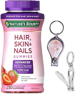 Max Strength Nature s-Bounty Optimal Solutions Advanced Hair, Skin, Nails, 2X Biotin 6000 mcg, 230 Strawberry Gummies+ Bundle with One Gift Nail Clipper Bottle Opener Keychain Random Cartoon