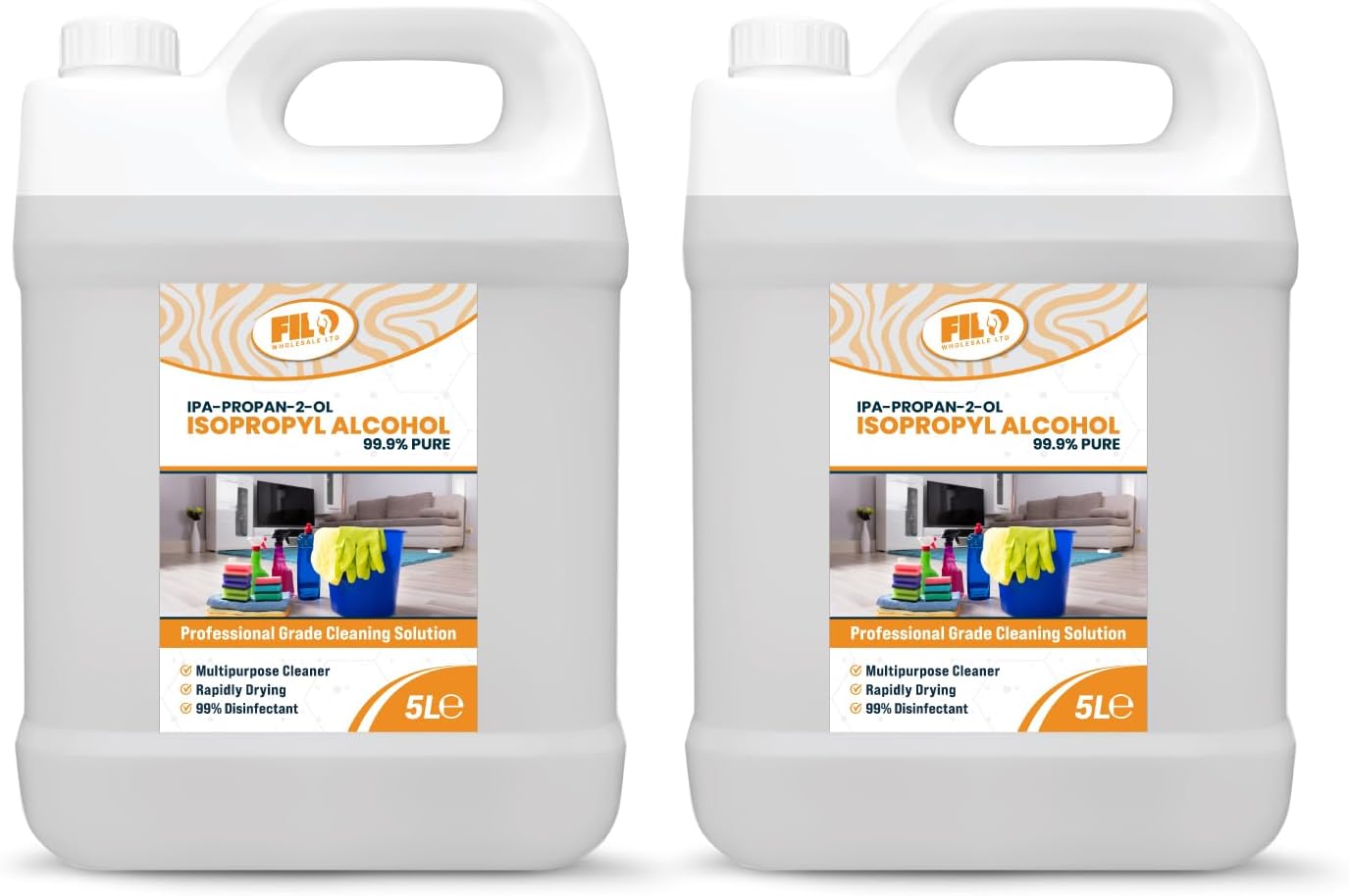 FILO Isopropyl Alcohol 99.9% Pure 2x 5L | Lab Grade IPA | Rubbing Alcohol for Cleaning and Disinfecting | Isopropanol Alcohol Solvent for Electronics, Windows, Glass, Appliances and More