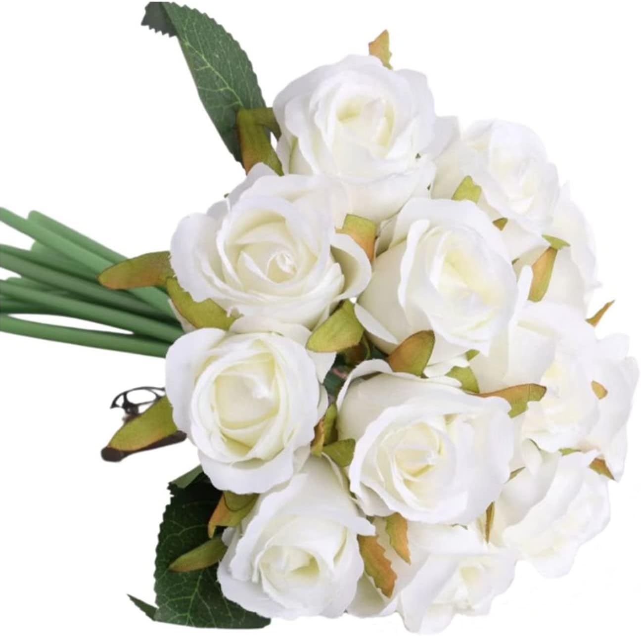 Aliangting 12 artificial silk roses, artificial bouquets for wedding brides, artificial flower decorations, artificial small roses decoration for home office parties. (White)