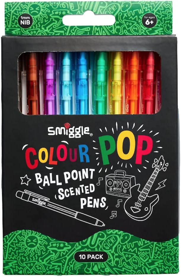 Smiggle Ballpoint Pen x10 Pack Colour Pop! Cola Scented Pens,Multicoloured,15 ml (Pack of 1)