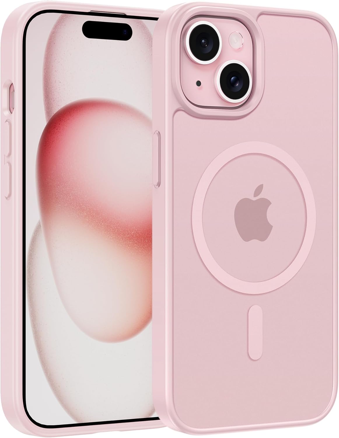 FNTCASE for iPhone 15 Case: for iPhone 14 & iPhone 13 Case | Magnetic Frosted Translucent Slim Shockproof Cell Phone Cover | Military Grade Protection Drop Proof Tough Protective Cases - LightPink