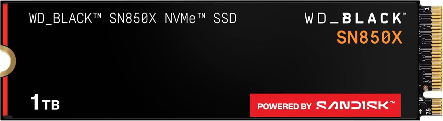WD_BLACK SN850X NVMe SSD 1TB (up to 7,300MB/s read speed, up to 6,300MB/s write speed, M.2 2280, PCIe Gen4, Gaming Expansion storage, High Performance Internal solid state drive) POWERED BY SANDISK