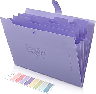 SKYDUE Expanding File Organizer with 5 Pockets, Accordion File Folders with Labels, Portable Document Paper Bill Receipt Organizer, Home College School Office Supplies, Letter Size,Taropurple