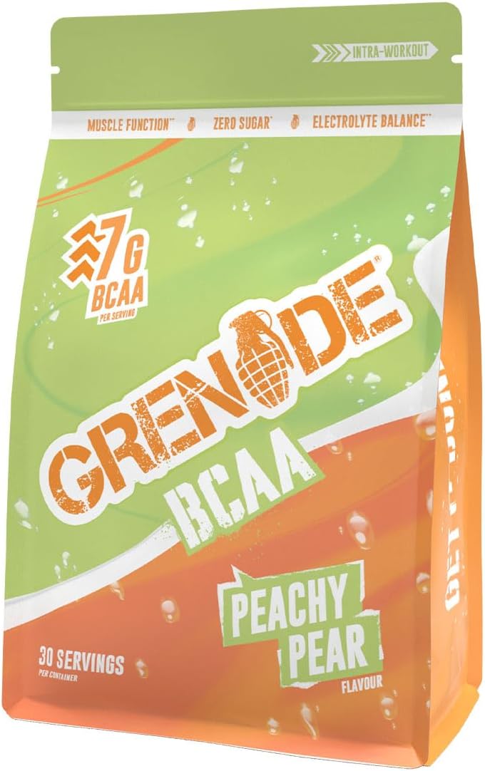 Grenade BCAA Intra Workout Powder Zero Sugar Drink packed with Amino Acids including B-Vitamins, Magnesium & Glutamine (30 Servings) - Peachy Pear, 390 g (Pack of 1)