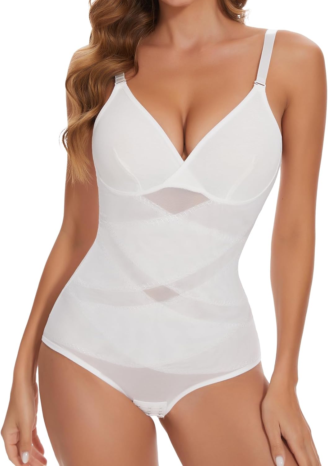 Joyshaper Shapewear For Women Tummy Control Bodysuit Shaping V Neck Body Shaper Waist Trainer with Adjustable Straps