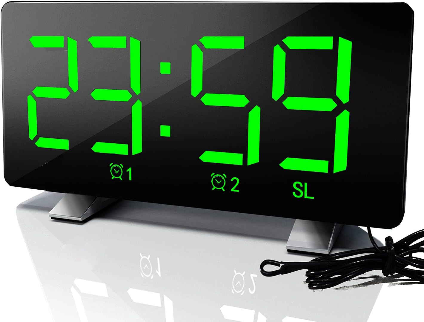 ThreeH Alarm Clock Radio with USB Charging Ports Electric Clocks with Brightness Adjustable 12/24 Hour Snooze Function Green