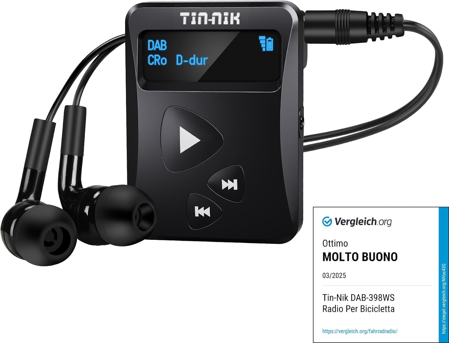 Tin-Nik DAB-398WS-B Portable DAB/DAB+/FM Radio,Digital Pocket RDS FM Mini Radio with Rechargeable Battery,Earphones,Selection of big and small font on OLED Display for Sports,Run,Walk,Jog or Cycling