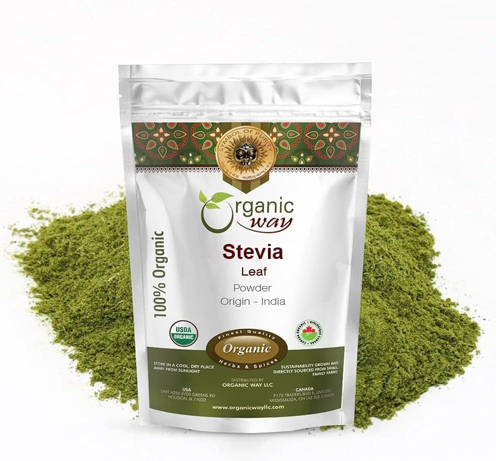 Organic Way Stevia Leaf Powder (Stevia Rebaudiana) | Kosher & USDA Certified | Vegan, Non-GMO & Gluten Free | Natural Sweetener | 100% Raw from India (1/4LBS / 4Oz)