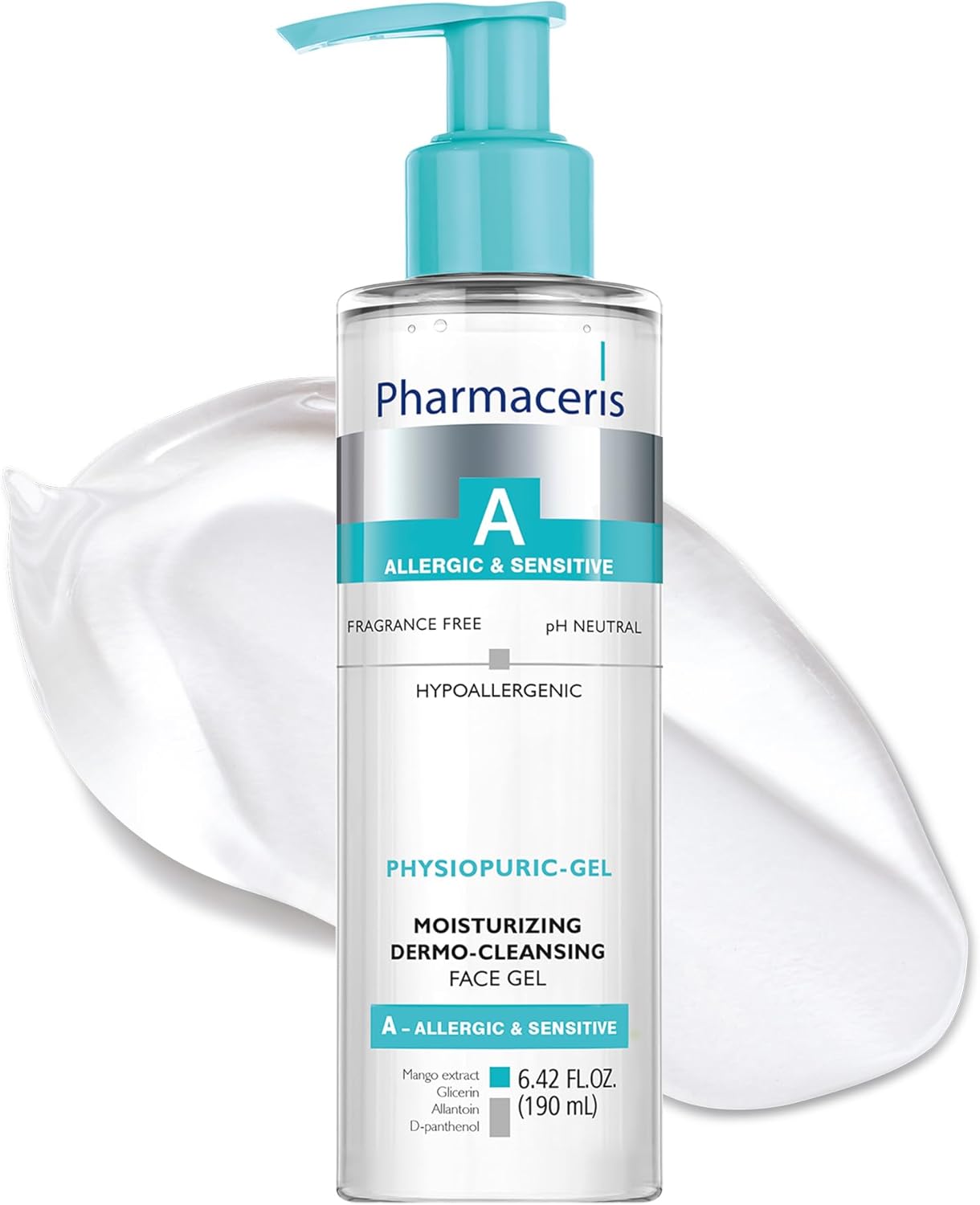 Pharmaceris A Physiopuric-Gel, Moisturising Physiological Cleansing Gel, Face Cleanser for Allergic and Sensitive Skin, D-Panthenol, Face Wash - 190 ml
