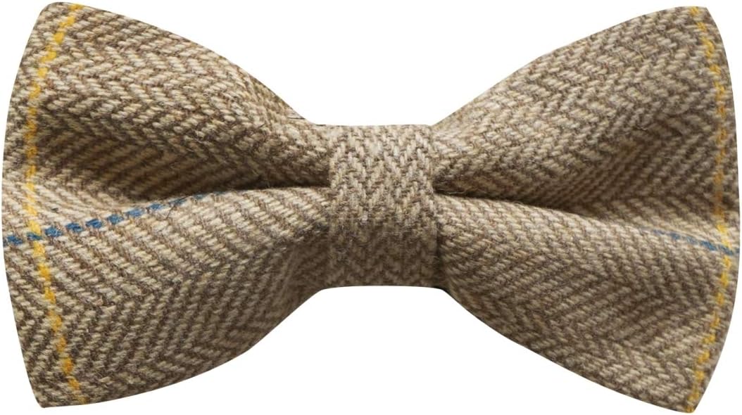 King & Priory Luxury Light Oak Herringbone Check Bow Tie, Tweed