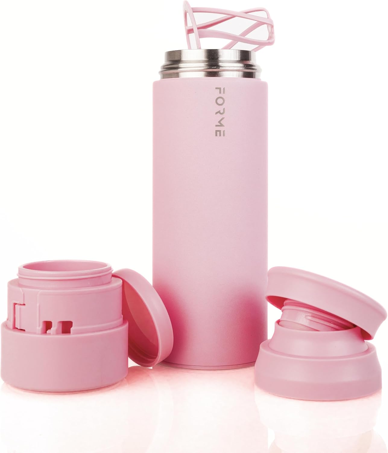 FORME Shaker 500ml - Stainless Steel Protein Shaker - Double Walled Vacuum Insulated - Cold and Hot Drinks - Protein Powder Container - Silent - Leak Proof - Fits Cup Holders - Dusty Pink