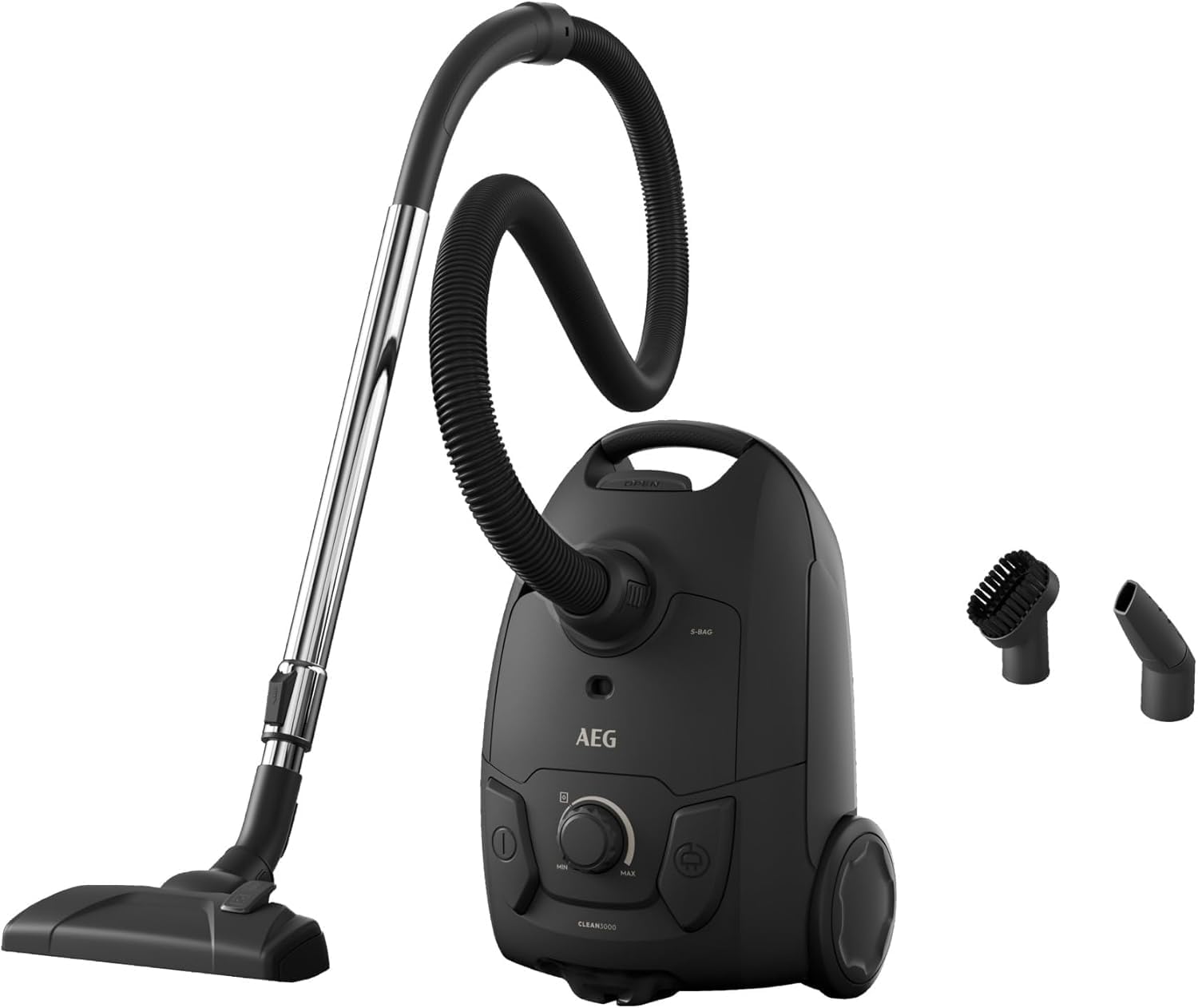 AEG 3000 Series CLEAN Bagged Vacuum Cleaner AB31C1GG, Easy Clean, Compact Design, All Surfaces, Efficient Dust Pickup with DustPro Nozzle, 7.5-metre Action, HEPA Filtration, (dB)78, 3L, Graphite Grey