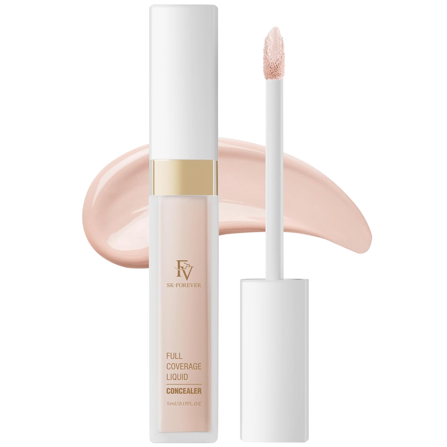 FV Waterproof Liquid Concealer, Full Coverage for Dark Circles, Redness, Fine Lines and Acne, Lightweight & Longwear, Matte Hydrating Concealer Makeup for Women, 02 Light