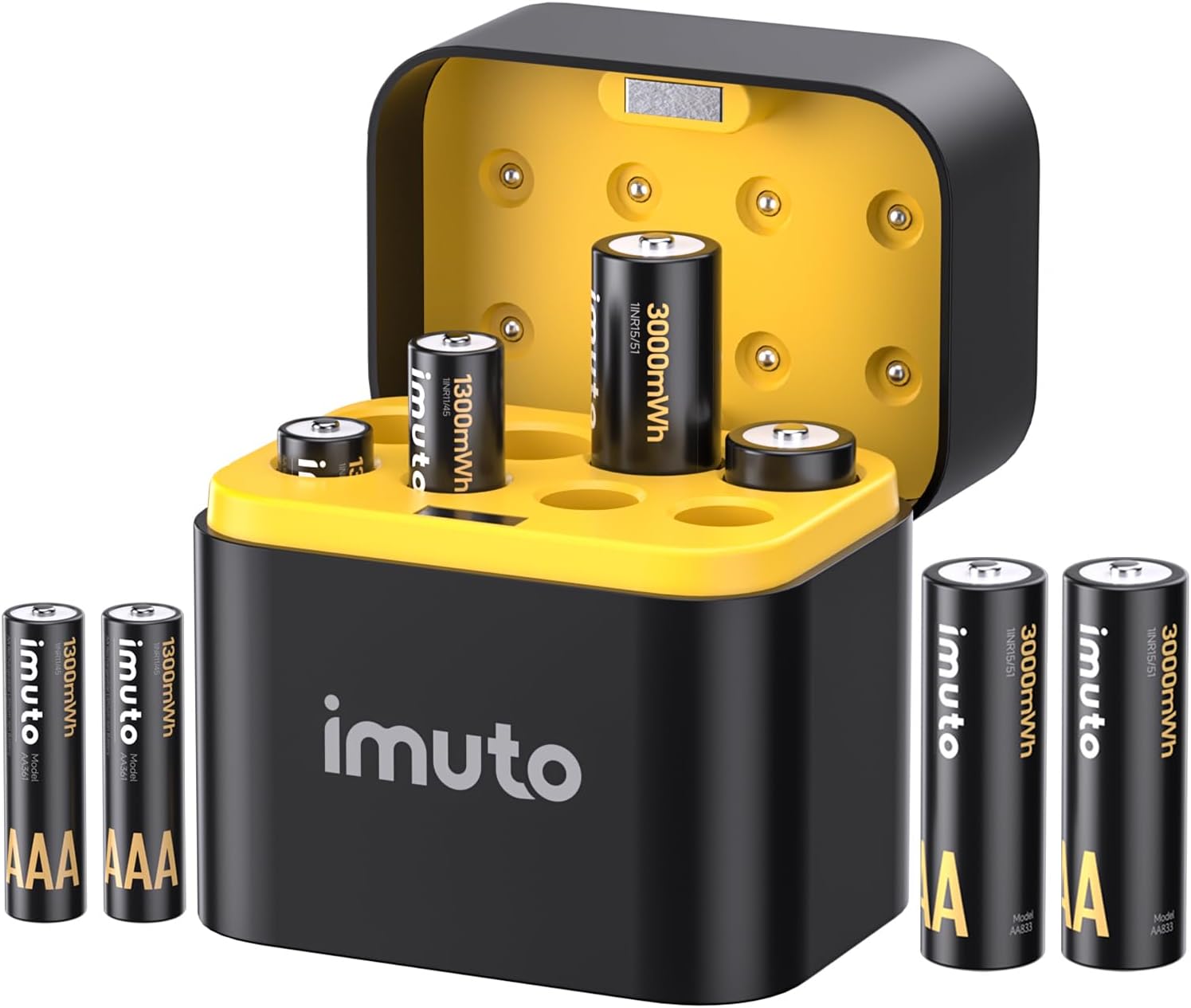 imuto Rechargeable 4 AAA and 4 AA Batteries Lithium with Charger,8 Pack 1.5 V Triple A Double A Batteries Rechargeable, Long Lasting Lithium Battery with Integrated Charging Storage Box(4AAA+4A)