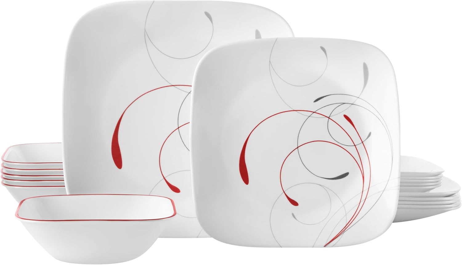 Corelle Vitrelle 18-Piece Service for 6 Dinnerware Set Triple Layer Glass and Chip Resistant, Lightweight Square Plates and Bowls Set, Splendor