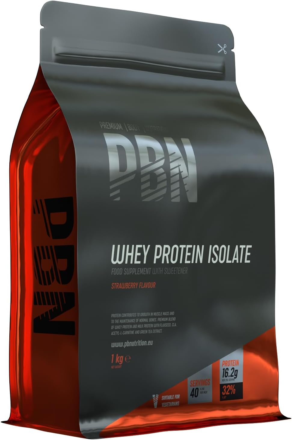Premium Body Nutrition - Whey-ISOLATE Protein Powder, 1kg, Strawberry - 33 Servings