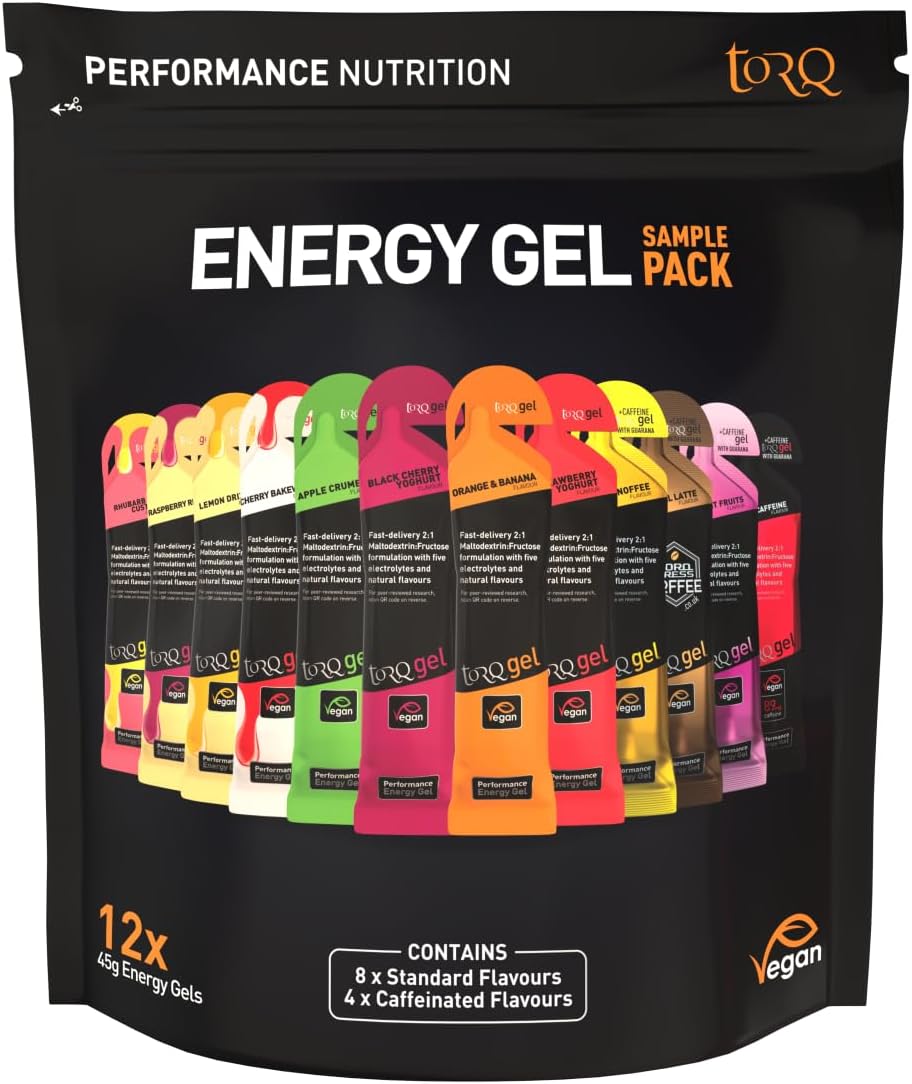 Torq Energy Gel Sample Pack of 12 - Ultimate On The Go Quick Release Energy - 30g of Carbohydrates - Electrolytes - Power - Running/Cycling/Sports Gels - Taster Pack - Natural & Vegan