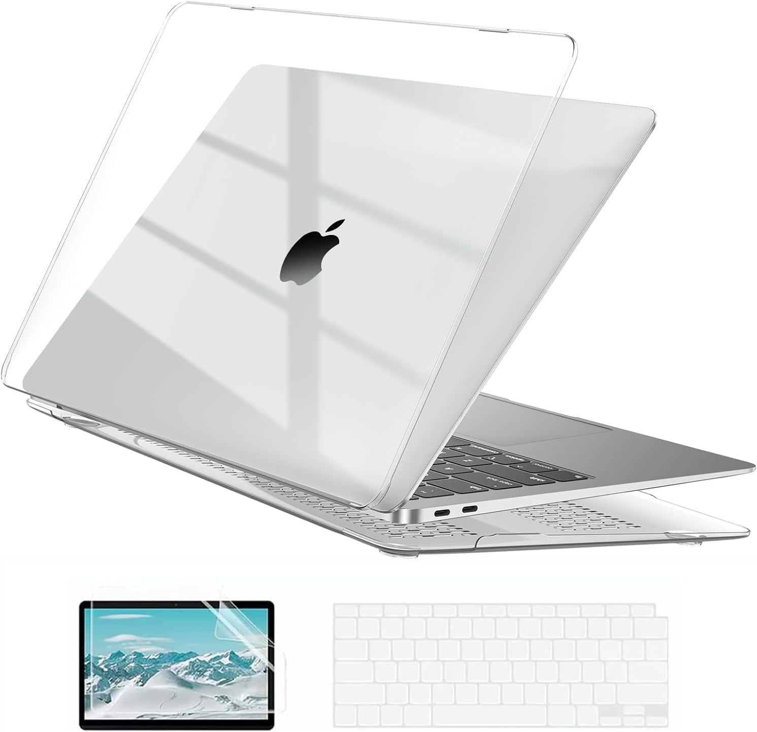 EooCoo Hard Case Compatible with MacBook Air 13 inch M1 Chip 2021-2018 with Retina Display, Air 13.3 inch Plastic Protective Case + Transparant Keyboard Cover + Screen Protector, Crystal Clear