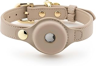 Cupertino Dog Collars, Harnesses & Leashes Made from Vegan Leather with Dog Tracker Device Holder Adjustable Dog Collar (Extra Small, Beige)