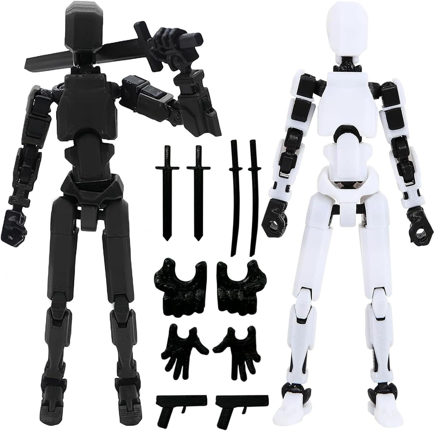 Titan 13 Action Figure, 2Pcs T13 Figure 3D Printed Lucky 13 Model Toy PVC Multi-Jointed Movable Robot Figure Desktop Decoration for Kid Adult Gift(Black, White)