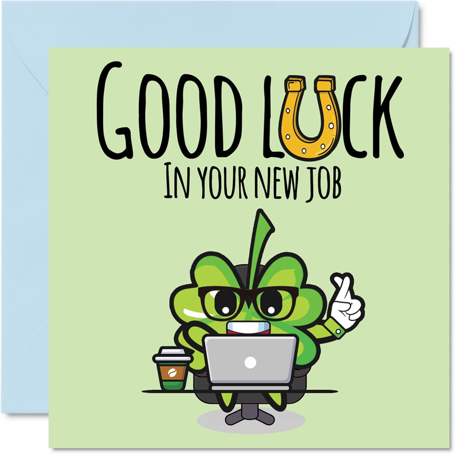 Stuff4 New Job Good Luck Cards - Four-Leaf Clover - Sorry Your Leaving Good Luck In Your New Job Card, 5.7 x 5.7 Inch Leaving Congratulations Greeting Cards