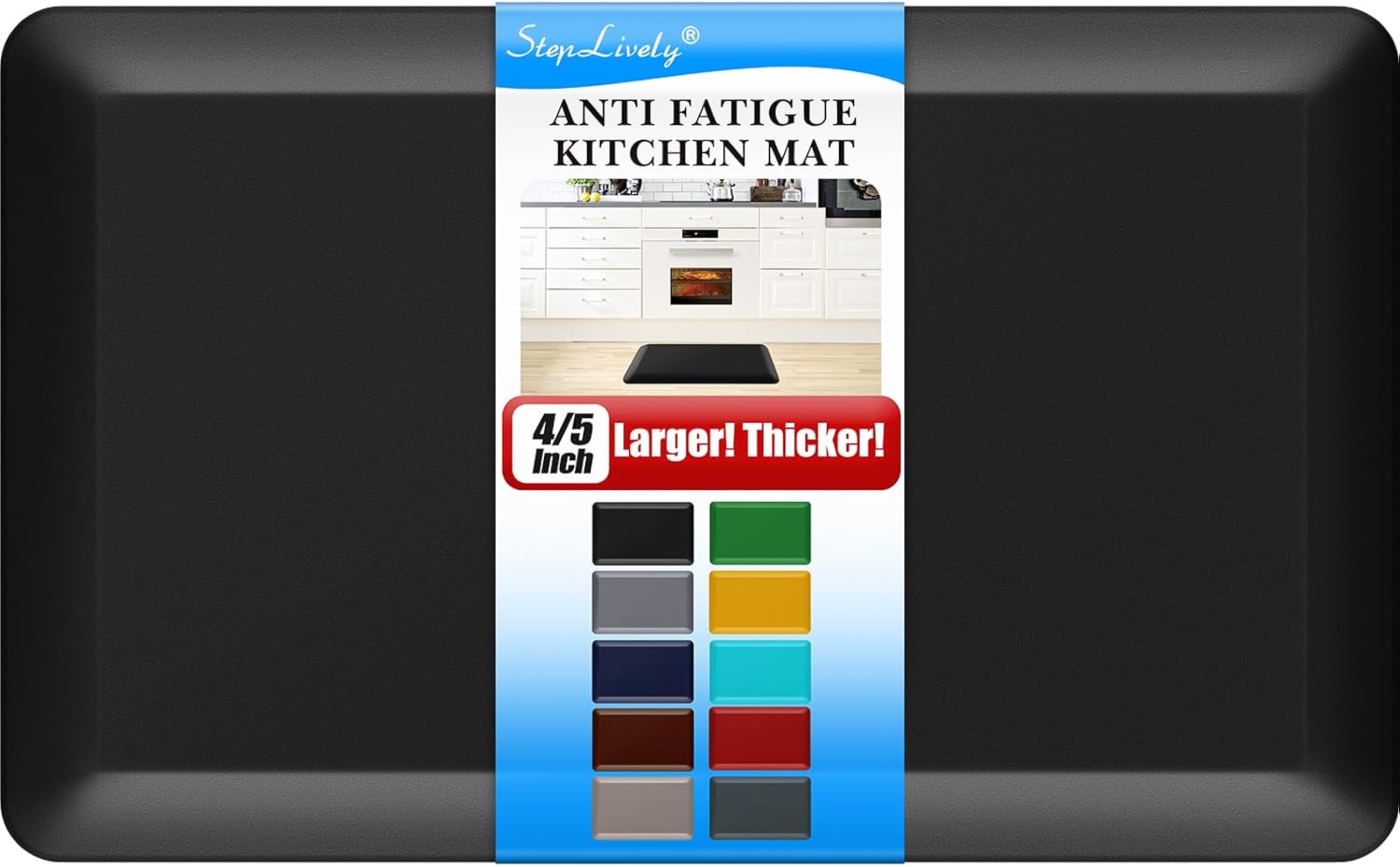 4/5 Inch Thick Kitchen Mat - Cushioned Anti Fatigue Mats for Kitchen Floor - Easy to Clean, Waterproof, Non-Slip Kitchen Rug for Sink, Office, Kitchen (17''x24'' Black)