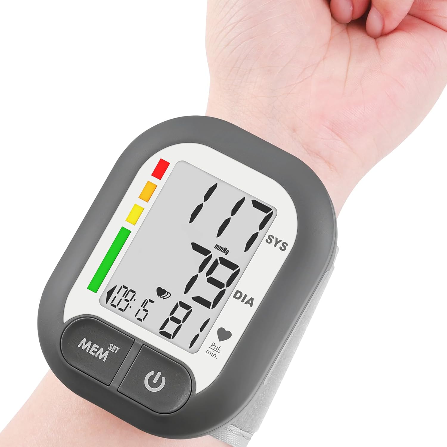 Blood Pressure Monitor Adjustable Wrist Cuff for Home Use Automatic BP Machine Large Digital LCD Display 199 Memory Batteries Included with Carrying Case, Grey
