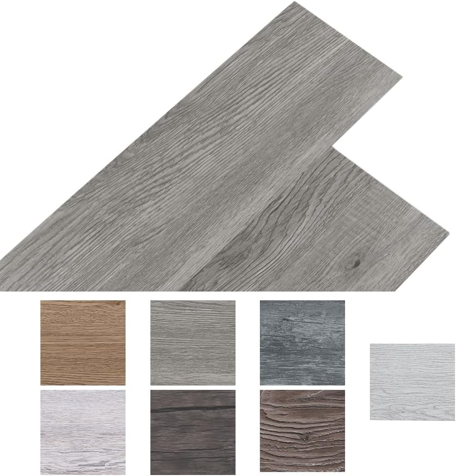 INMOZATA 36Pcs Self-Adhesive PVC Flooring Planks Floorboard Planks Waterproof Floor Stickers for Kitchen Bedroom Bathroom Home Floor Tile 91.5 X 15.2CM (Grey)