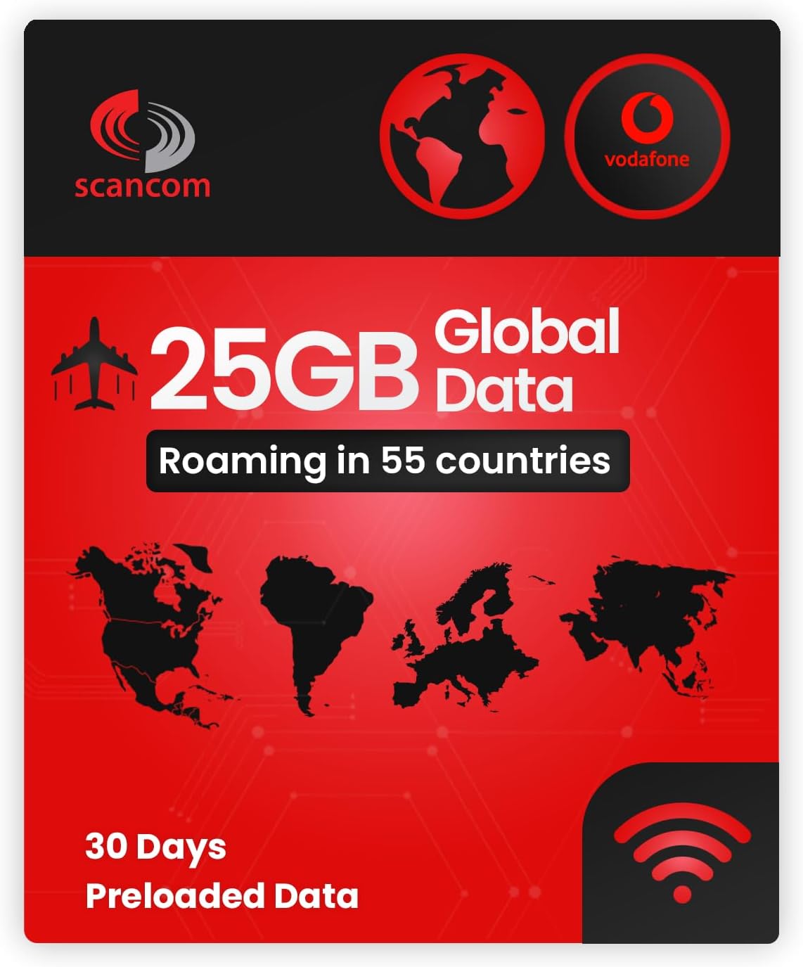 Vodafone 25GB Global Data SIM – 30 Days Roaming in 55+ Countries (USA, Europe, Asia & More) – Easy Activation, Works in Any Unlocked Device - Perfect for Travel