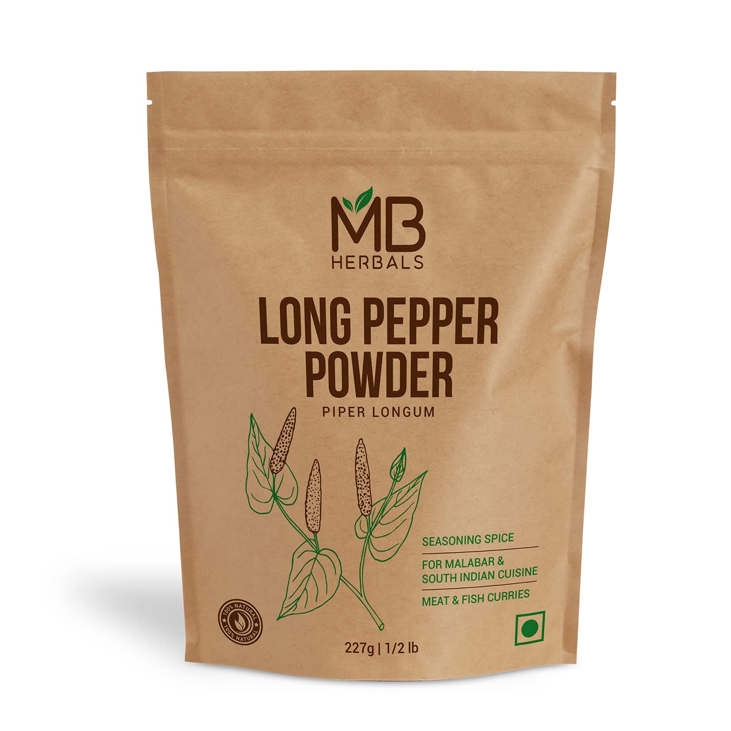 MB Herbals Long Pepper Powder 227g (Half Pound) | Piper longum | Seasoning for Meat Fish Malabar & South Indian Curries | Strong Aroma and Hotter than Black Pepper