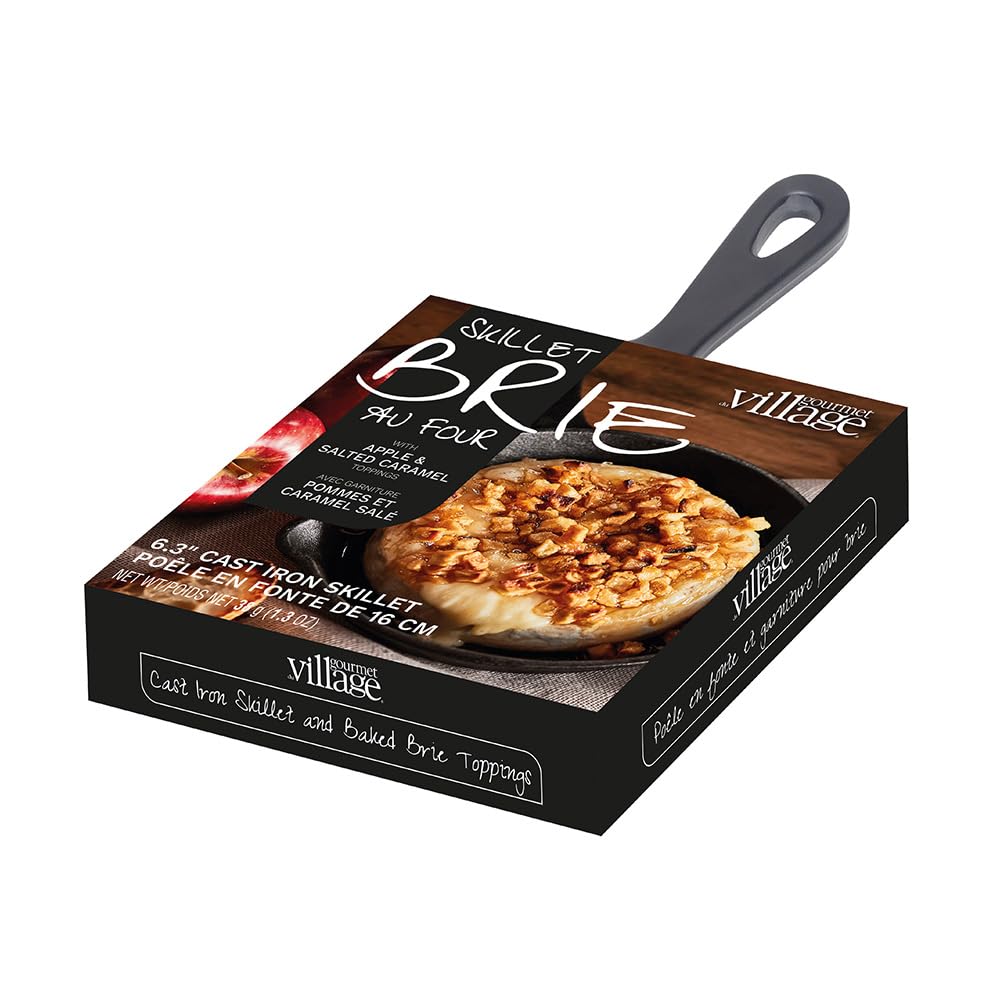 Gourmet Baked Brie Cheese Cast Iron Skillet with Apple & Salted Caramel Topping