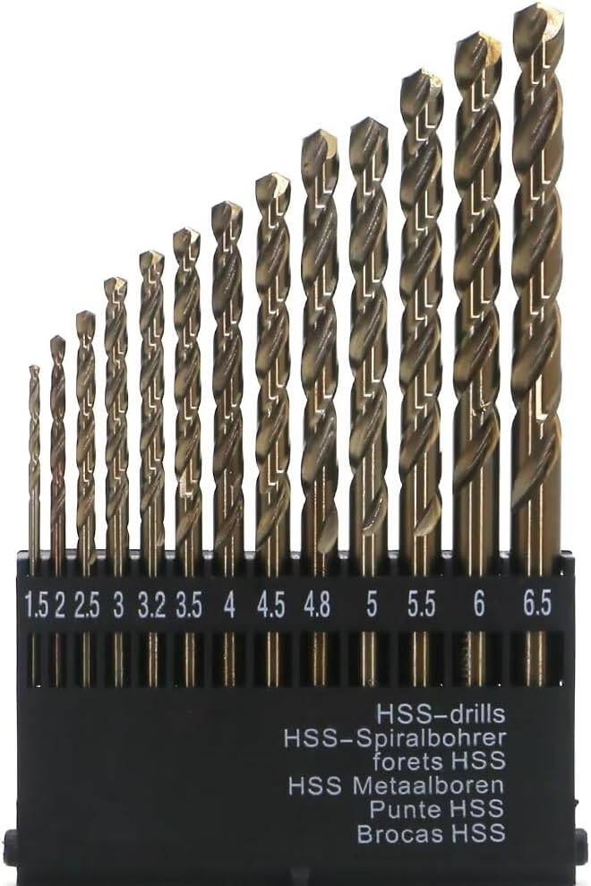 Metric Cobalt Drill Bits Set 1.5-6.5mm 13PCS, M35 high Speed Steel, high Hardness Straight Shank Drill, Mechanical or Hand Drill for Drilling, Suitable for Stainless Steel, Iron, Copper and Aluminum.