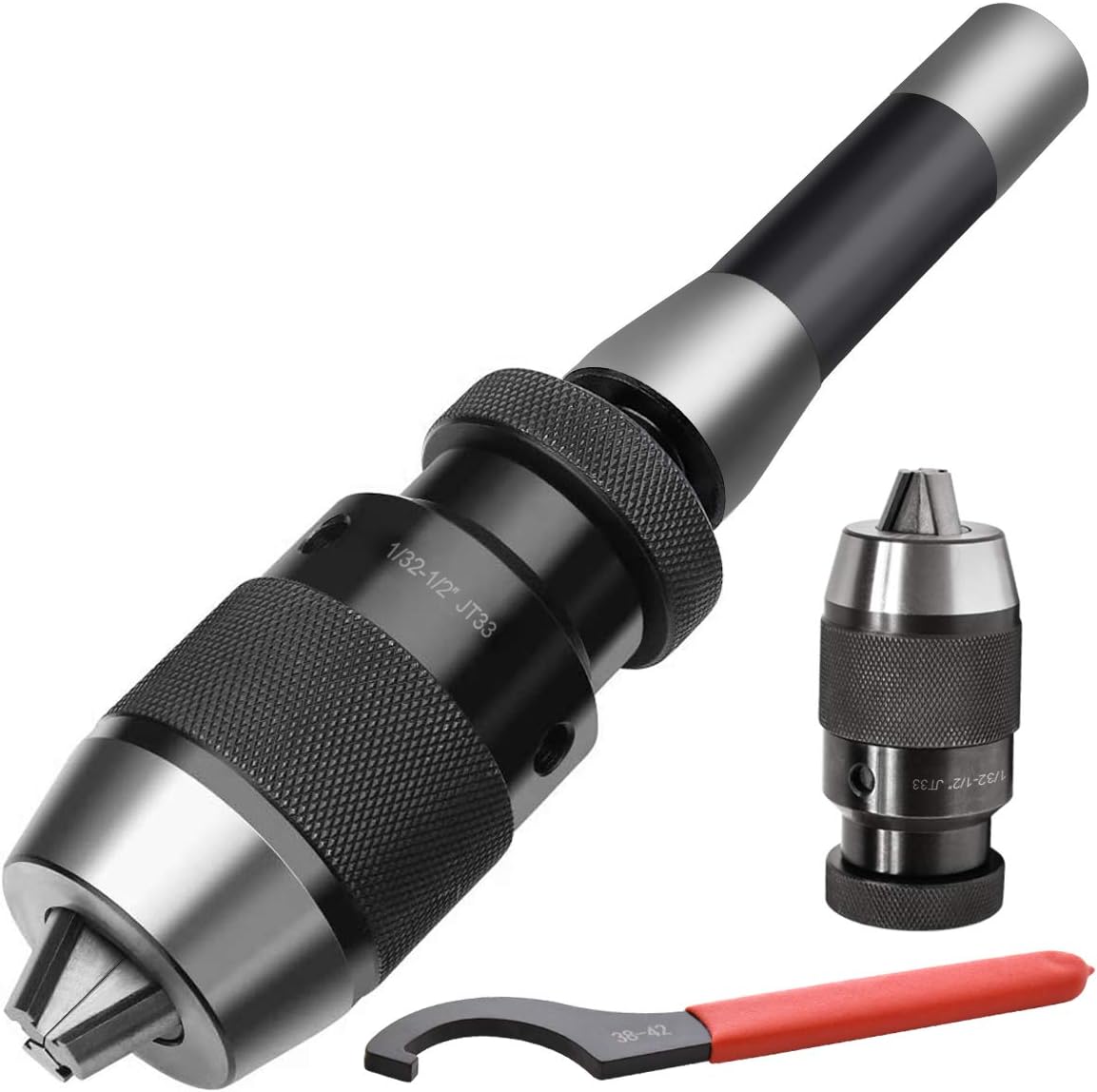 Earl Diamond Super Heavy Duty 1/32"-1/2" Drill Chuck with R8 Shank Adapter Precision Integrated Keyless Drill Chuck (JT33)