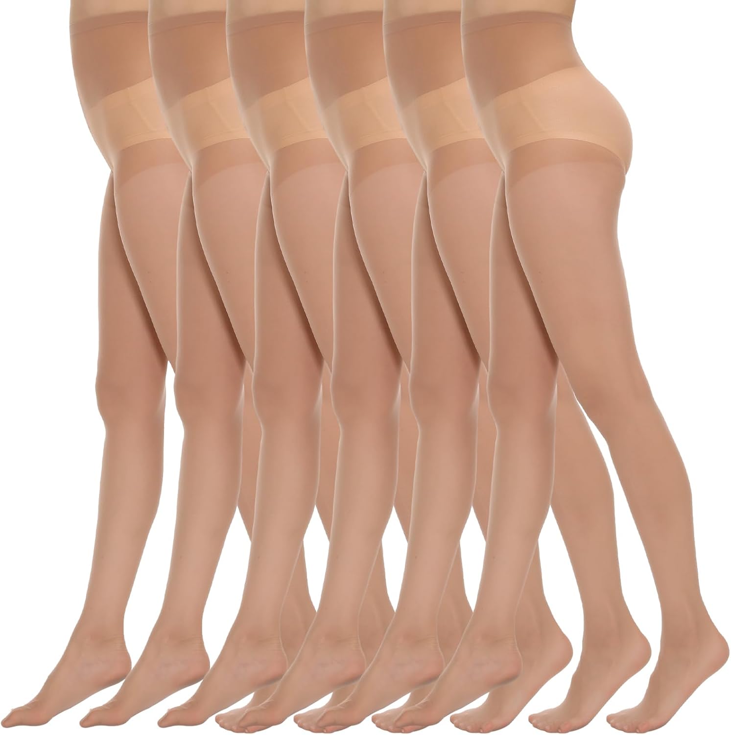 MANZI 6 Pairs Women's 20D Sheer Silky Pantyhose Run Resistant Nylon Tights High Waist Stockings with Control Top