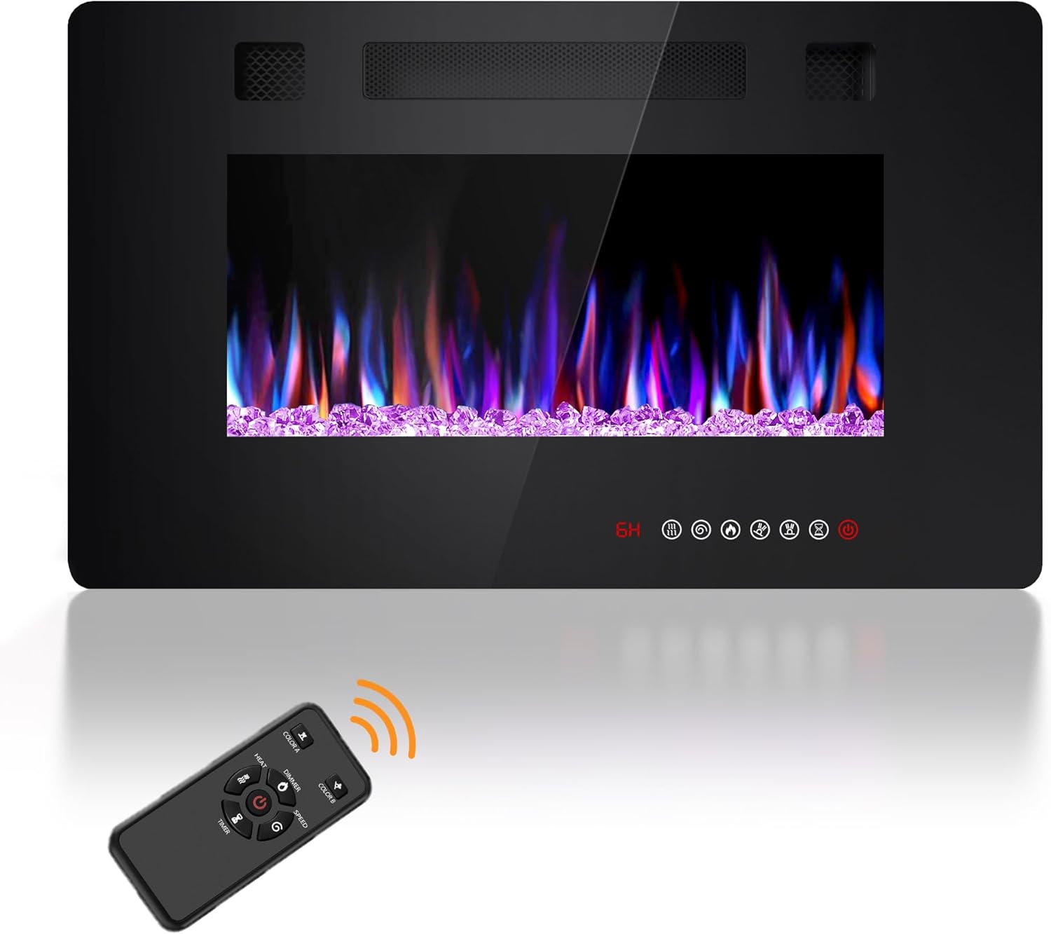 Joy Pebble 30 Inch Electric Fireplace Inserts, in-Wall Recessed and Wall Mounted 750/1500W Fireplace Heater, Touch Screen, Remote Control with Timer, Adjustable Flame Color and Speed