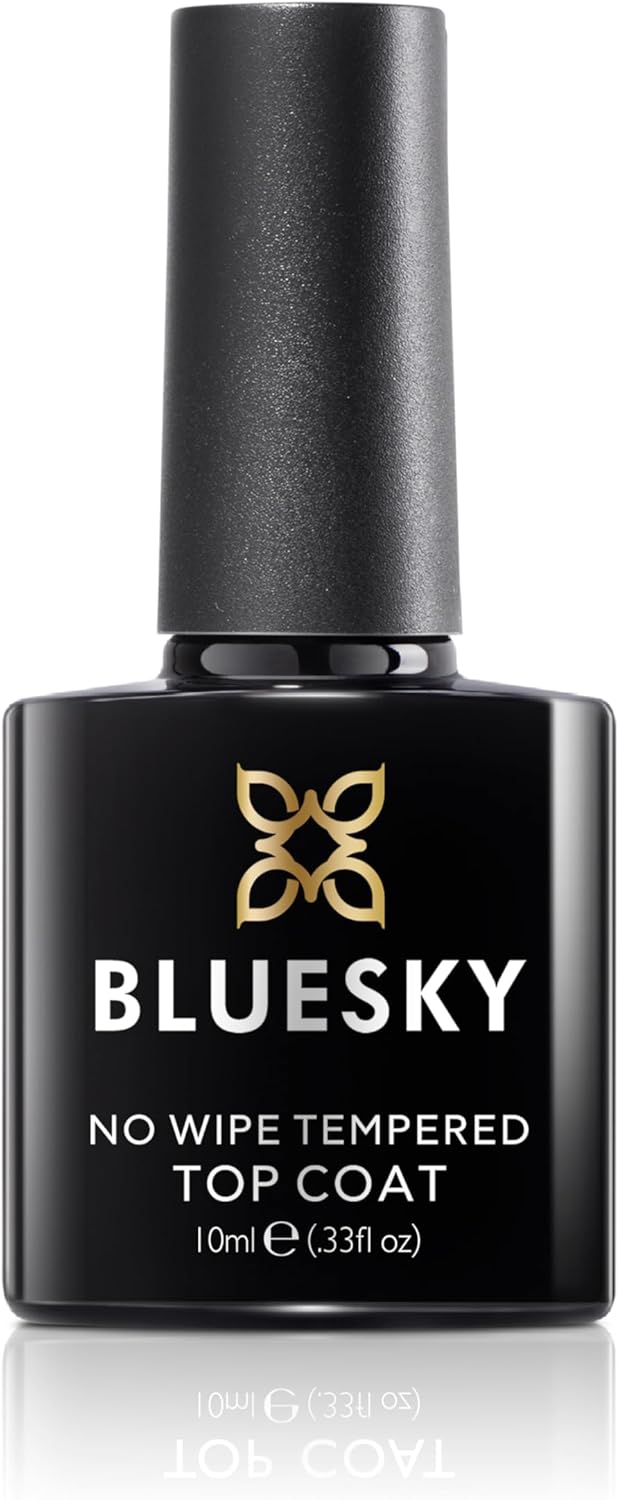 Bluesky No Wipe Tempered Top Coat 10ml, Extra Strong, Hardest Wearing, Clear Gel Nail Polish Top Coat for 21 Day Manicure, Requires Curing Under LED UV Nail Lamp