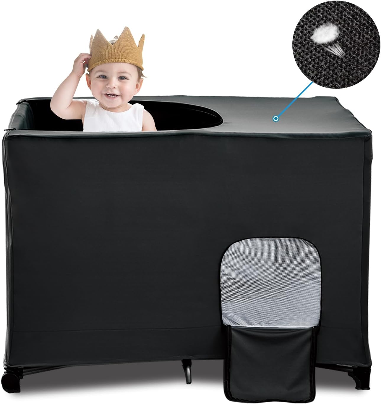 South to East Pack N Play Blackout Cover, Portable Stretchy Blackout Tent for Travel Crib, Breathable Cover for Pack and Play, Blocks 90% of Light with Optimal Airflow, Blackout Pod for Baby Sleep