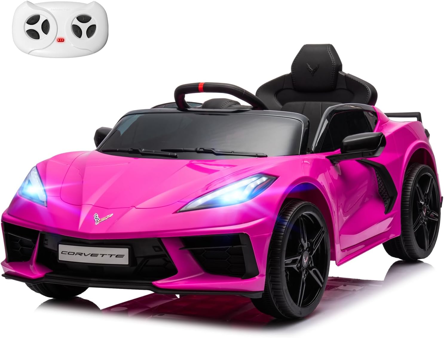 12V Licensed Chevrolet Corvette C8 Kids Electric Ride on Car Remote Control Bluetooth Music MP3 Player 4 Shock Absorbers 2 Speeds Battery Powered Roadster Gift for Boys & Girls-Pink
