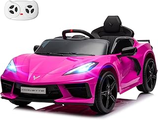 12V Licensed Chevrolet Corvette C8 Kids Electric Ride on Car Remote Control Bluetooth Music MP3 Player 4 Shock Absorbers 2 Speeds Battery Powered Roadster Gift for Boys & Girls-Pink