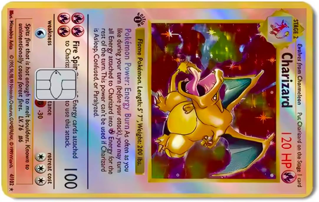 Holographic Credit Card Skin | Refresh Traditional Designs | Anime Dragon TV Show Sticker | Stylish Debit Decal Thoughtful Gift | Durable, Bubble-Free & Easy to Apply (Pokeman)(Charizard)