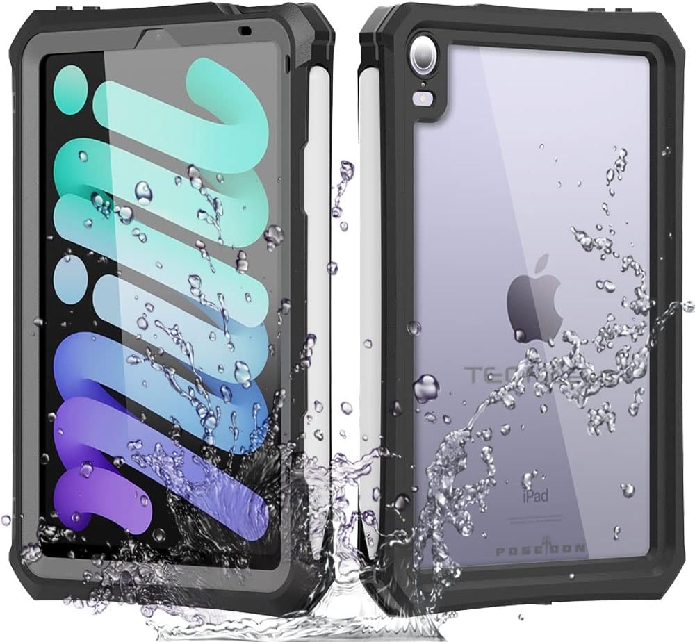 TECHGEAR Waterproof Case for iPad Mini 7/6 (8.3" 2024 & 2021) Poseidon Series Rugged Shockproof Case with Built-in Screen Protector, Stand & Strap – Heavy Duty Protection for Field, School or Travel
