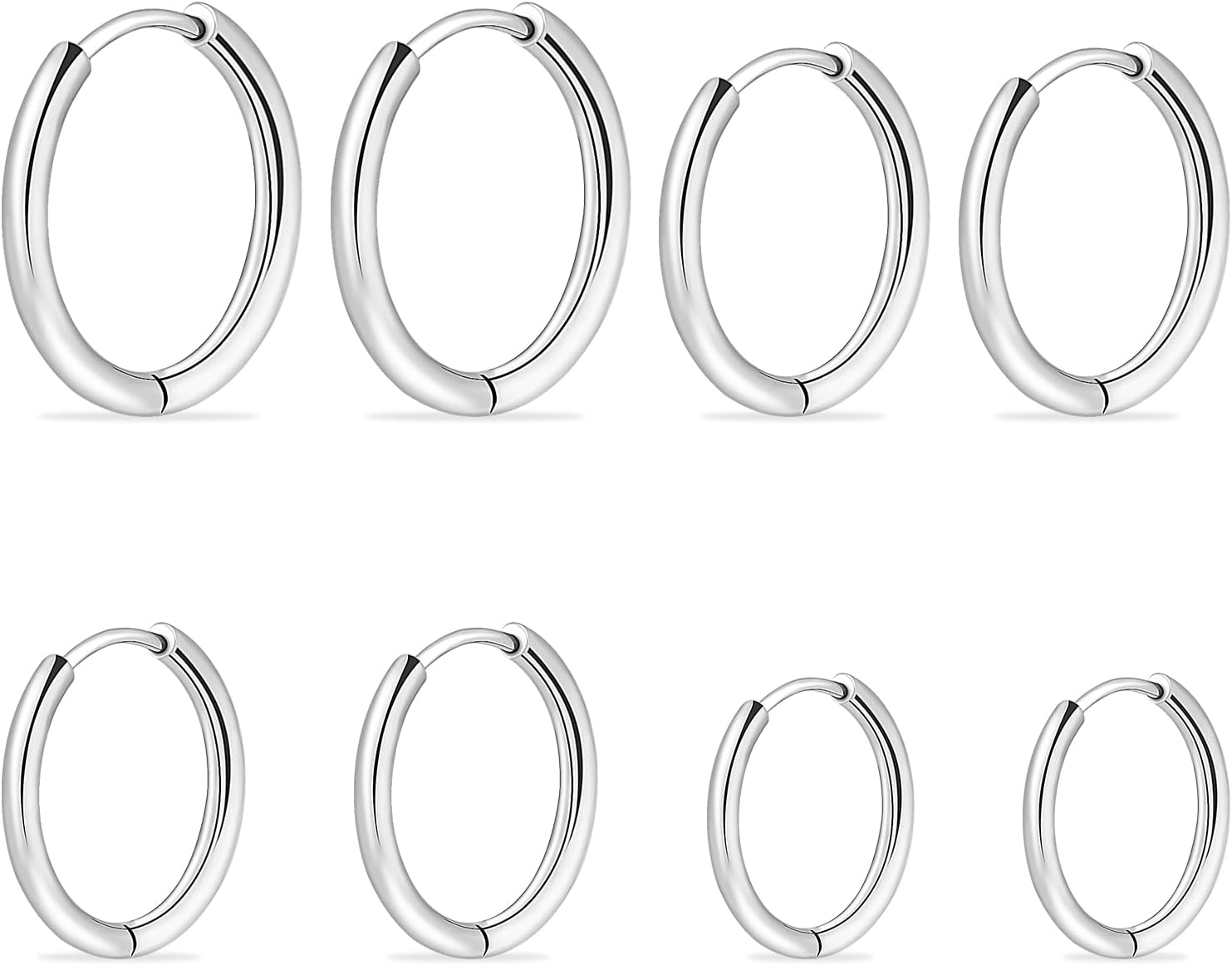 DIVINA VITAE Small Hoop Earrings Set, 8 Pcs Surgical Steel Hoop Earrings, 10/12/14/16mm Silver Hoops, Men, Women, Boys, Girls