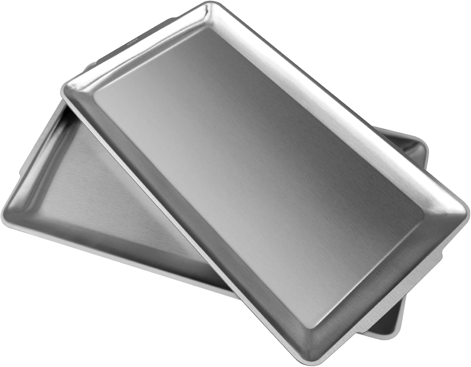 2 Pcs 304 Stainless Steel Serving Platters, 14.2" Rectangle Dinner Plates, Vanity Organizer Tray for Camping, BBQ, Party, Buffet, Appetizer, Bathroom Supplies (Brushed Nickel)