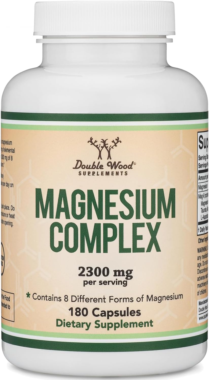 Magnesium Complex Supplement 180 Capsules (426mg Elemental Magnesium Provided by 2,300mg of Eight Different Forms of Magnesium) MAG-8 Provides 100% Daily Recommended Value of Magnesium by Double Wood
