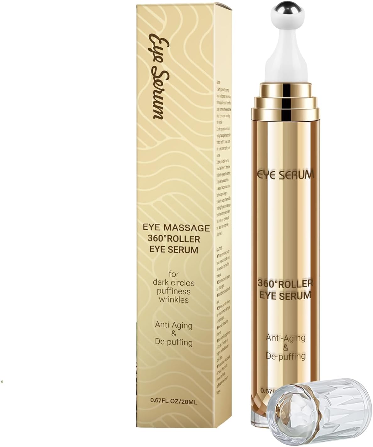 5% Caffeine Eye Serum, Hyaluronic Acid Under Eye Cream for Dark Circles and Puffiness Eye Care Eye Serum Anti Aging with 360° Massage Ball Reduce Bags, Wrinkles and Fine Lines 20ML